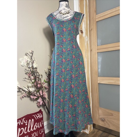NATURAL LIFE Dresses & Skirts - Natural Life Bohemian Fall Hangout Cotton Midi Dress Green Floral Pocket M NWT